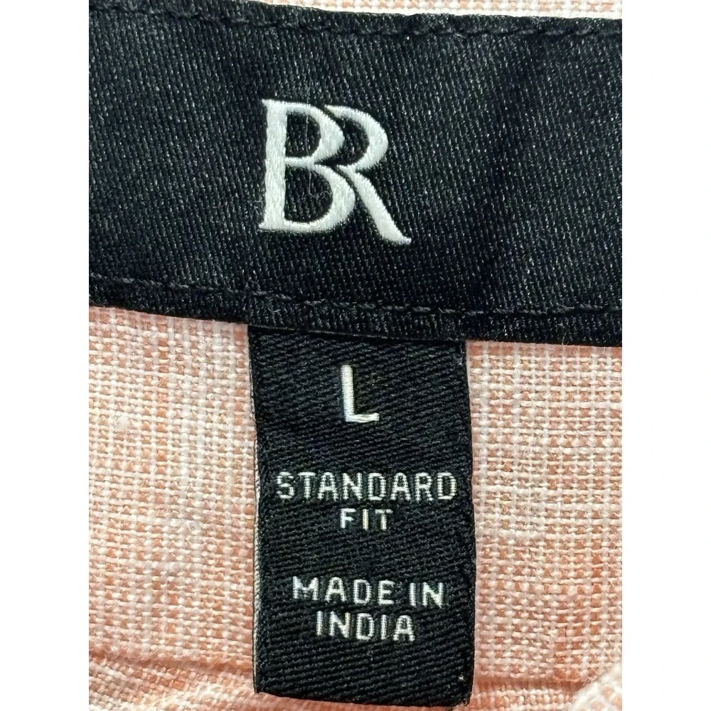 Banana Republic 100% Linen Shirt Men's L Pink Orange Coastal Beach Standard Fit